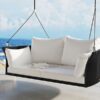 2 Person Hanging Seat, Rattan Woven Swing Chair, Porch Swing With Ropes - Black / White - Image 2