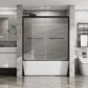 Double Sliding Bathtub Shower Door With Sgcc Clear Tempered Glass - Matte Black - Image 2