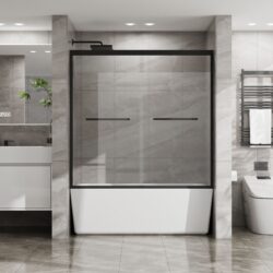 Double Sliding Bathtub Shower Door With Sgcc Clear Tempered Glass - Matte Black