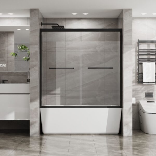 Double Sliding Bathtub Shower Door With Sgcc Clear Tempered Glass - Matte Black