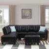 Irine - Faux Leather Sectional Sofa With Ottoman - Black - Image 11