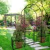 Metal Garden Arch With Gate Wide High Climbing Plants Support Rose Arch Outdoor - Black - Image 8