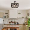 4 Light Square Kitchen Island Lights Ceiling Light Farmhouse Dining Room Light Fixture, Wood And Metal Rectangular Ceiling Light, Ceiling Lighting For Living Room, Conference Room, Home Office - Black - Image 4