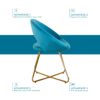 Modern Accent Velvet Chairs (Set of 2) Dining Chairs Single Sofa Comfy Upholstered Arm Chair Living Room Furniture Mid-Century Leisure Lounge Chairs With Golden Metal Frame Legs - Light Blue - Image 4