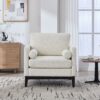 Wide Modern Farmhouse Performance Accent Chair With Black Legs, Wood Base Reading Armchair Single Sofa With 2 Bolster Pillows For Living Room Offices And Lounge - Ivory - Image 4