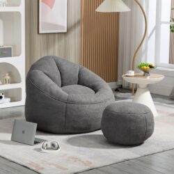 Bedding Bean Bag Sofa Chair High Pressure Foam Bean Bag Chair Adult Material With Padded Foam Padding Compressed Bean Bag With Footrest - Gray