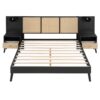 Queen Size Bed Frame With 2 Nightstands Elegant Design With Lamps - Black - Image 2