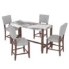 5 Piece Counter Height Dining Set, Faux Marble Bar Table With 4 Upholstered Chairs, Mid Century Style For Kitchen - White / Gray - Image 16