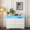 6 Drawer Dresser For Bedroom With LED Lights, Sturdy Frame - White - Image 7