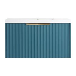 Contemporary Wall Mounted Bathroom Vanity With Resin Sink & Soft Close Doorі - Lake Blue