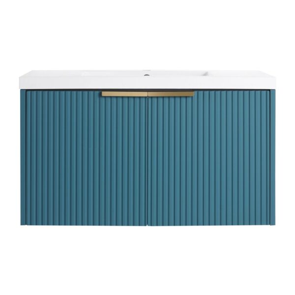 Contemporary Wall Mounted Bathroom Vanity With Resin Sink & Soft Close Doorі - Lake Blue
