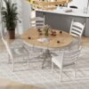 Retro 5 Piece Dining Table Set With Extendable Round Table And Upholstered Chairs - Off White - Image 3