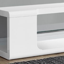 TV Stand, Console, Media Entertainment Center, Storage Shelves, Glossy Contemporary & Modern - White