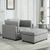 Wide Modern Oversized Armchair With Ottoman Stool, Single Sofa With Lumbar Support, Accent Chair, Reading Chair For Bedroom, Living Room - Light Gray - Image 7