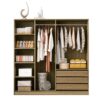 Doorless Storage Wardrobe For Dedroom With Shelves And 3 Drawers - Nature - Image 9