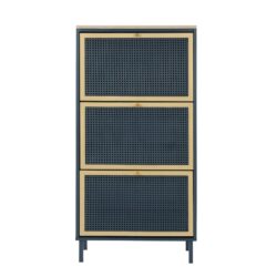 3 Door Metal Shoe Rack, Freestanding Modern Shoe Storage Cabinet With Metal Rattan, Particle Board For Entryway - Blue Gray