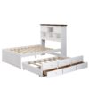 Full Solid Pine Captain Bookcase Bed With Trundle Bed And 3 Spacious Under Bed Drawers In Casual - White / Walnut - Image 8