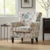 Upholstered Chair With Floral Pattern Design And Solid Wood Legs - Multi Color - Image 4