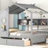 Full Size House Bed With 2 Drawers, Kids Bed With Storage Shelf - Gray - Image 16