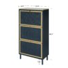 3 Door Metal Shoe Rack, Freestanding Modern Shoe Storage Cabinet With Metal Rattan, Particle Board For Entryway - Blue Gray - Image 3