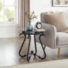 2 Piece Tempered Glass Surface Coffee Table Set, Decor Coffee Table Round End Side Table With Sturdy Construction For Living Room (Rustic) - Black - Image 11