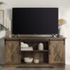Farmhouse Sliding X Barn Door 58" TV Stand For 65" TVs - Rustic Oak - Image 6