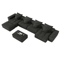 Modern Oversized Modular Sectional Sofa, Sparkling Chenille Fabric Soft Cushion Sofa With 8 Pillows, 8 Pieces Diy Combination Tufted Sofa, No Assembly Required - Black