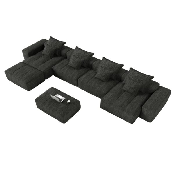 Modern Oversized Modular Sectional Sofa, Sparkling Chenille Fabric Soft Cushion Sofa With 8 Pillows, 8 Pieces Diy Combination Tufted Sofa, No Assembly Required - Black