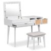 Classic Wood Makeup Vanity Set With Flip-Top Mirror And Stool, Dressing Table With Three Drawers And Storage Space - White - Image 8