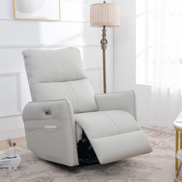 29.92" 270 Power Swivel Rocker Recliner Chair, Electric Glider Reclining Sofa With USB Ports, Power Swivel Glider, Rocking Chair Nursery Recliners For Living Room Bedroom - Light Gray