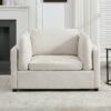 Wide Modern Oversized Armchair With Ottoman Stool, Single Sofa With Lumbar Support, Accent Chair, Reading Chair For Bedroom, Living Room - Cream - Image 6