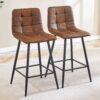 Techno Fabric Bar Chair (Set of 2) Comfortable - Brown / Black - Image 4