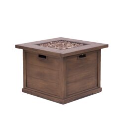 Outdoor Patio Square Gas Burning Fire Pit, Tank Inside, 40000 Btu - Brown Wood Pattern