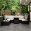 14 Pack Cushion Covers For 7 Piece Wicker Rattan Sectional Sofa (6 Seater), Outdoor Seat And Back Slipcovers With Zippers - Beige - Image 5