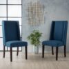 High Back Dining Chair (Set of 2) With Wingback Design And Birch Legs - Navy Blue - Image 5