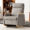 Accent Rocking Chair With Footrest, High Back Rubber Wood Rocking Legs Bedroom Living Space - Gray - Image 5