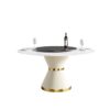 59.05" Modern Artificial Stone Round Carbon Steel Base Dining Table, Black Artificial Stone Turntable - White - Image 8