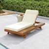 Acacia Wood Lounge Chaise Set With Headrest And Water Resistant Cushions - Beige - Image 2