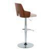 Ariana - Mid-Century Modern Adjustable Barstool Stool With Swivel With Rounded T Footrest (Set of 2) - Chrome / Walnut / Beige - Image 4