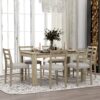 7 Piece Wooden Dining Table Set Mutifunctional Extendable Table With Leaf And 2 Drawers, 6 Dining Chairs With Soft Cushion - Natural Wash - Image 3