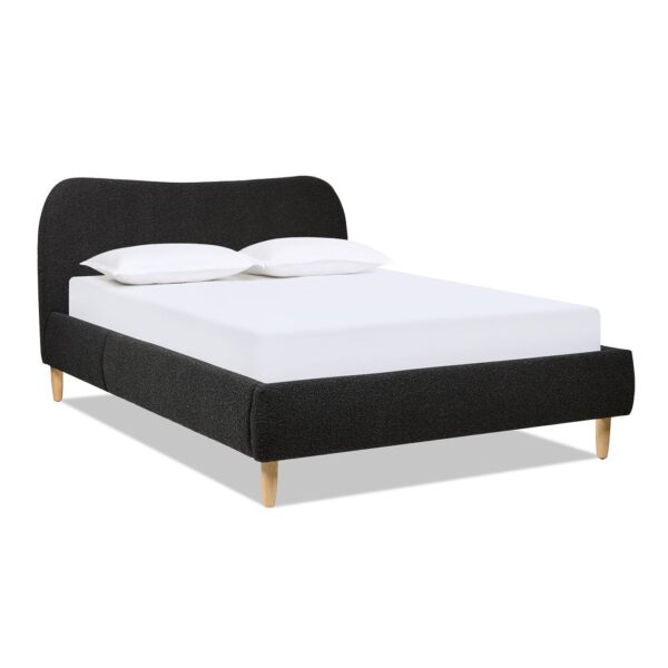 Roman - Queen Curved Headboard Upholstered Platform Bed - Ebony Black