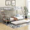 Twin Over Full Size Metal Bunk Bed With Trundle And Storage Staircase - Silver - Image 6