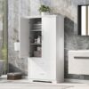 Tall Bathroom Storage Cabinet, With Two Doors And Drawers, Adjustable Shelf, MDF Board - White - Image 10