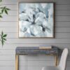 Large Modern Flower Oil Painting, SquareFrame Wall Art - Blue / Gray - Image 3