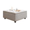 Large Square Storage Bench, Footstool With 2 Storage Doors, Mid - Century Modern Coffee Table For Living Room, Nailhead Inlay - Light Gray - Image 6