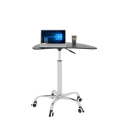 Adjustable Height Black Tempered Glass Table Desk Table With Lockable Wheels - Transparent / White