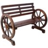 Rustic Country 2 Person Wooden Wagon Wheel Bench With Slatted Seat And Backrest - Brown - Image 9
