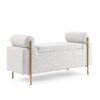 Elegant Upholstered Linen Storage Bench With Cylindrical Arms And Iron Legs - White - Image 4