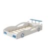 Twin Bed With Wheels For Teens Wooden Race Car Bed, Car Shaped Platform - White / Blue - Image 8