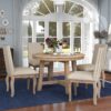 5 Piece Farmhouse Dining Table Set Wood Round Extendable Dining Table And 4 Upholstered Dining Chairs - Natural Wash - Image 4